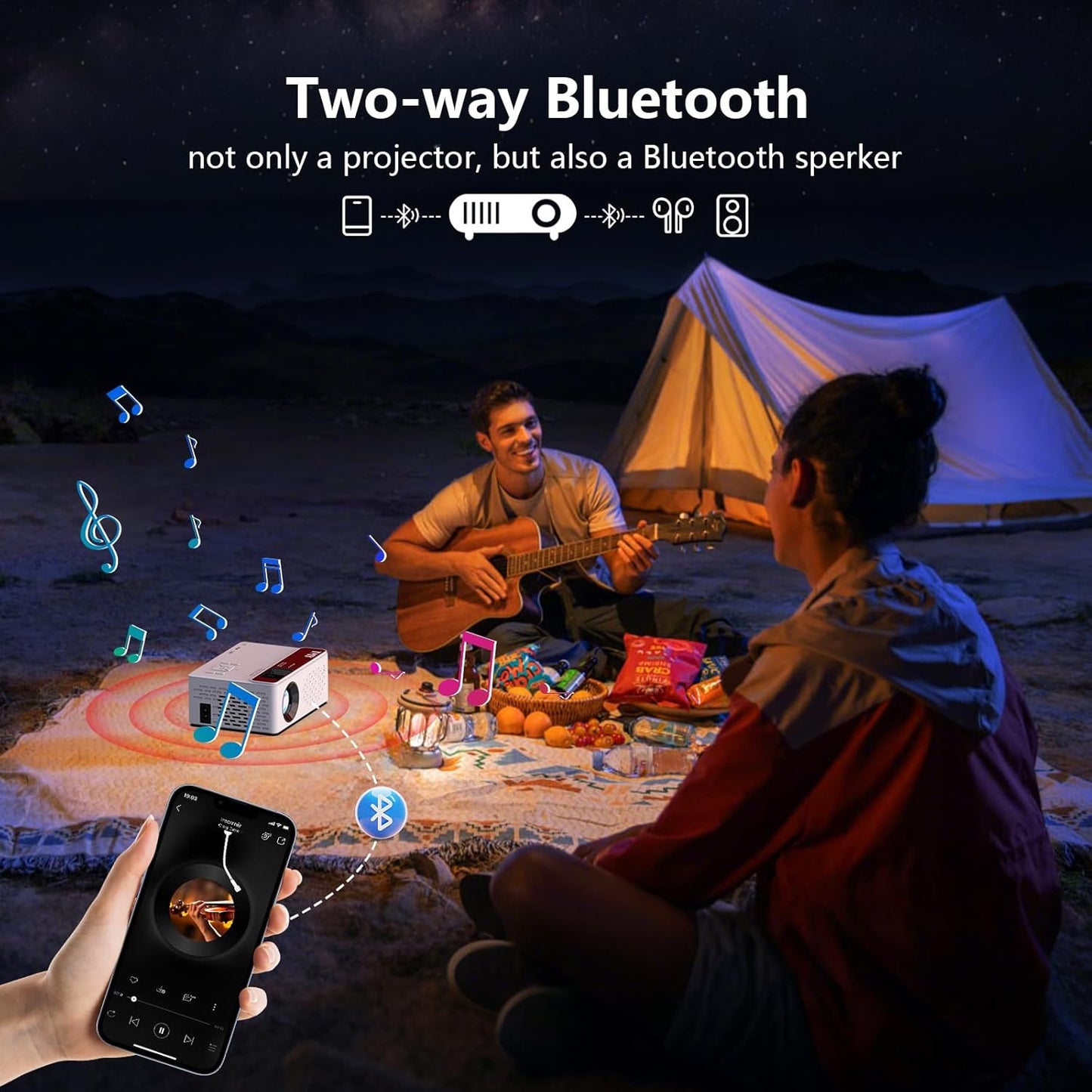【Netflix-Officially-Licensed】TMY Mini Projector with WiFi and bluetooth, 1080P Full HD Portable Projector, Movie Projector Compatible with TV Stick Smartphone/HDMI/USB, indoor & outdoor use
