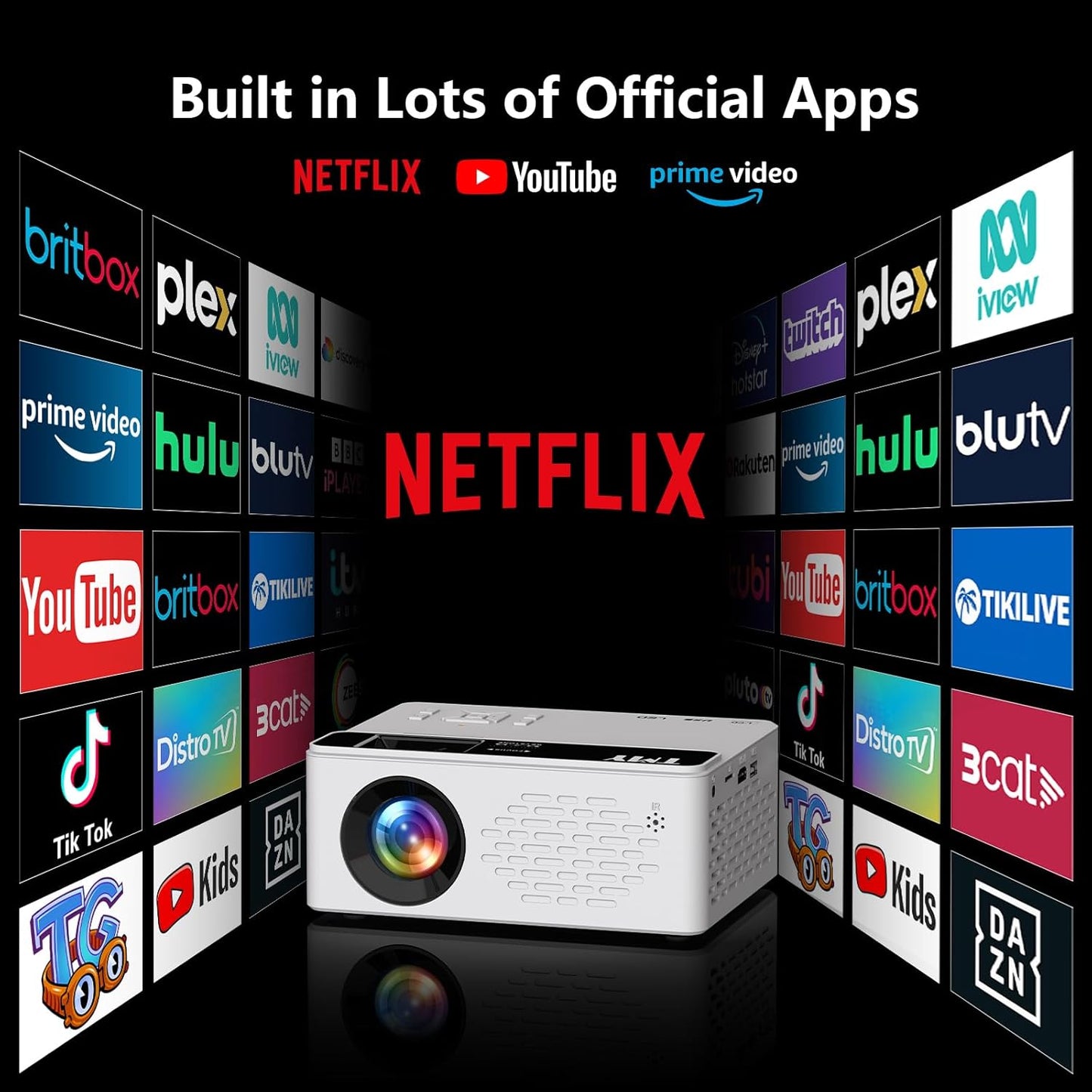 【Netflix-Officially-Licensed】TMY Mini Projector with WiFi and bluetooth, 1080P Full HD Portable Projector, Movie Projector Compatible with TV Stick Smartphone/HDMI/USB, indoor & outdoor use
