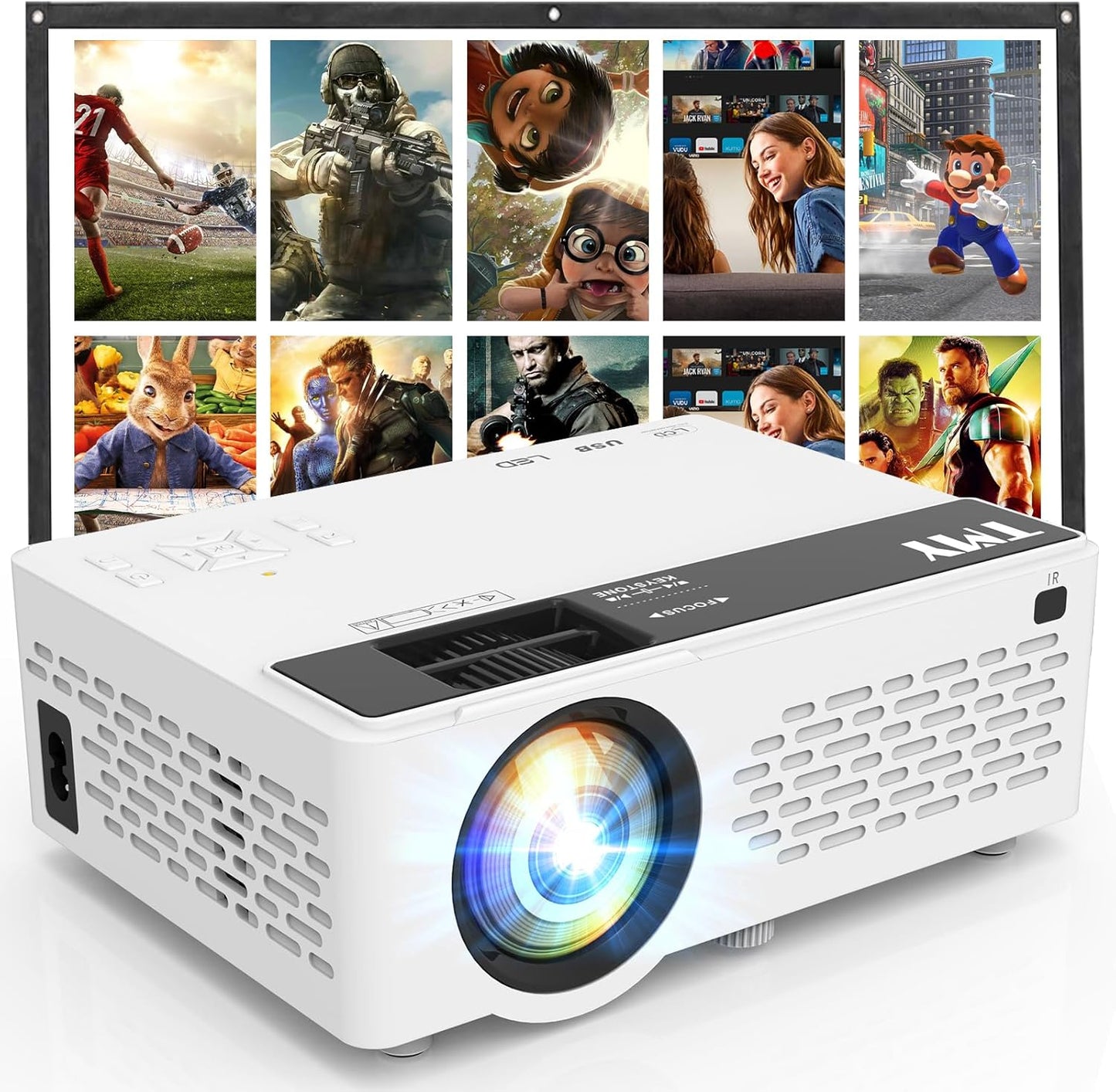【Netflix-Officially-Licensed】TMY Mini Projector with WiFi and bluetooth, 1080P Full HD Portable Projector, Movie Projector Compatible with TV Stick Smartphone/HDMI/USB, indoor & outdoor use