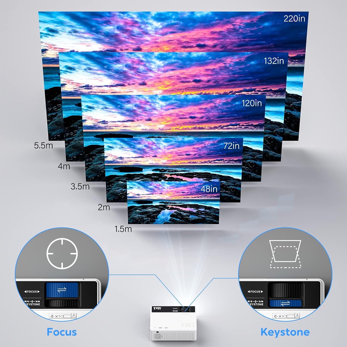 【Netflix-Officially-Licensed】TMY Mini Projector with WiFi and bluetooth, 1080P Full HD Portable Projector, Movie Projector Compatible with TV Stick Smartphone/HDMI/USB, indoor & outdoor use
